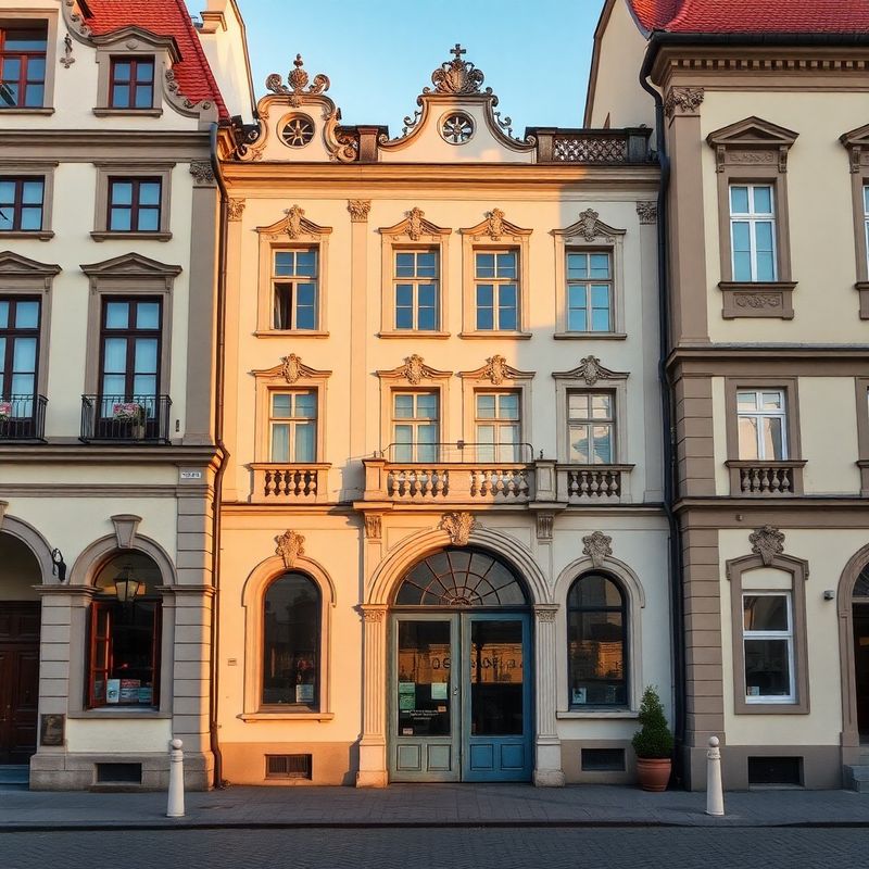 Fasáda historického domu na náměstí v Českých Budějovicích v podvečerním světle